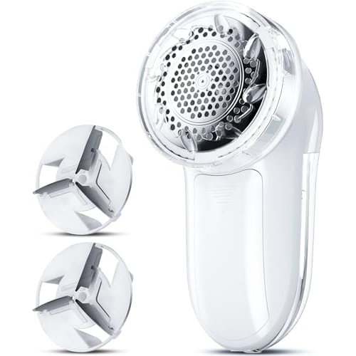 Bymore Compact 2-in-1 Fabric Shaver, Double-Lock Bin, Pure White